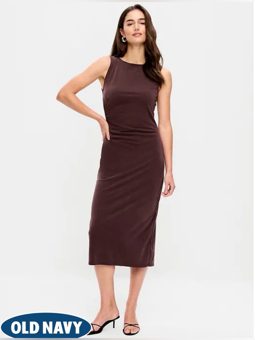 TALL Old Navy Brown Sleeveless Midi Sheath Dress Deep Purple-Brown M Tall